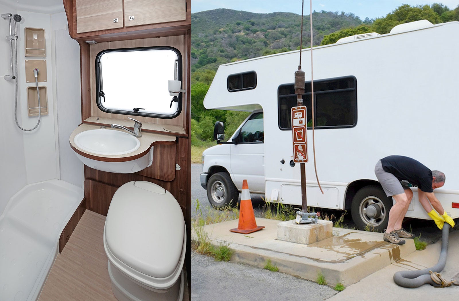 Portable RV/camper toilet and holding tank setup in Cleveland, Ohio